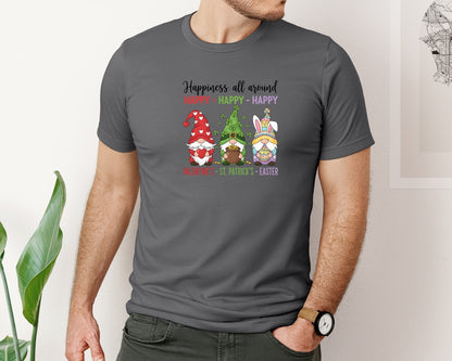 brand:Bella Canvas|color:Asphalt|Valentines St Patricks Easter Gnome Graphic T-Shirt