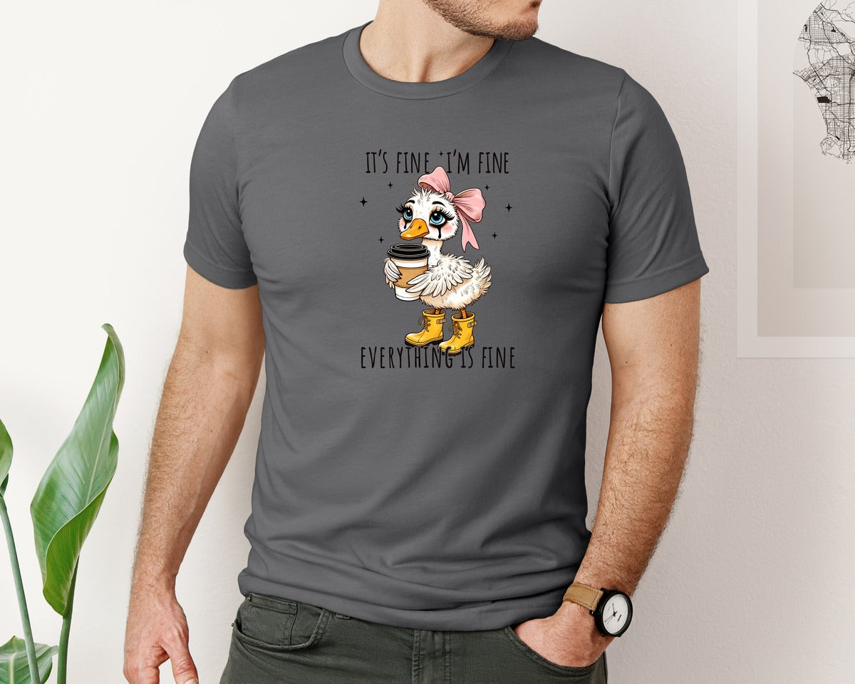 brand:Bella Canvas|color:Asphalt|Funny Goose Its Fine Everything Is Fine Graphic T-Shirt