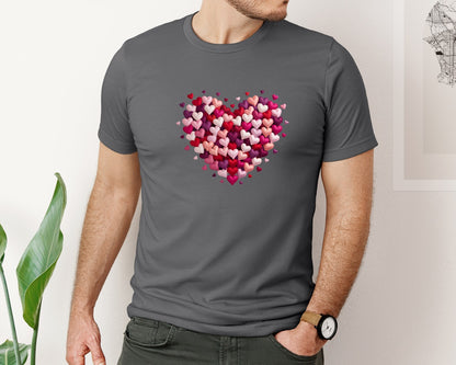 brand:Bella Canvas|color:Asphalt|Valentine Day Heart Latch Hook Yarn Graphic T-Shirt