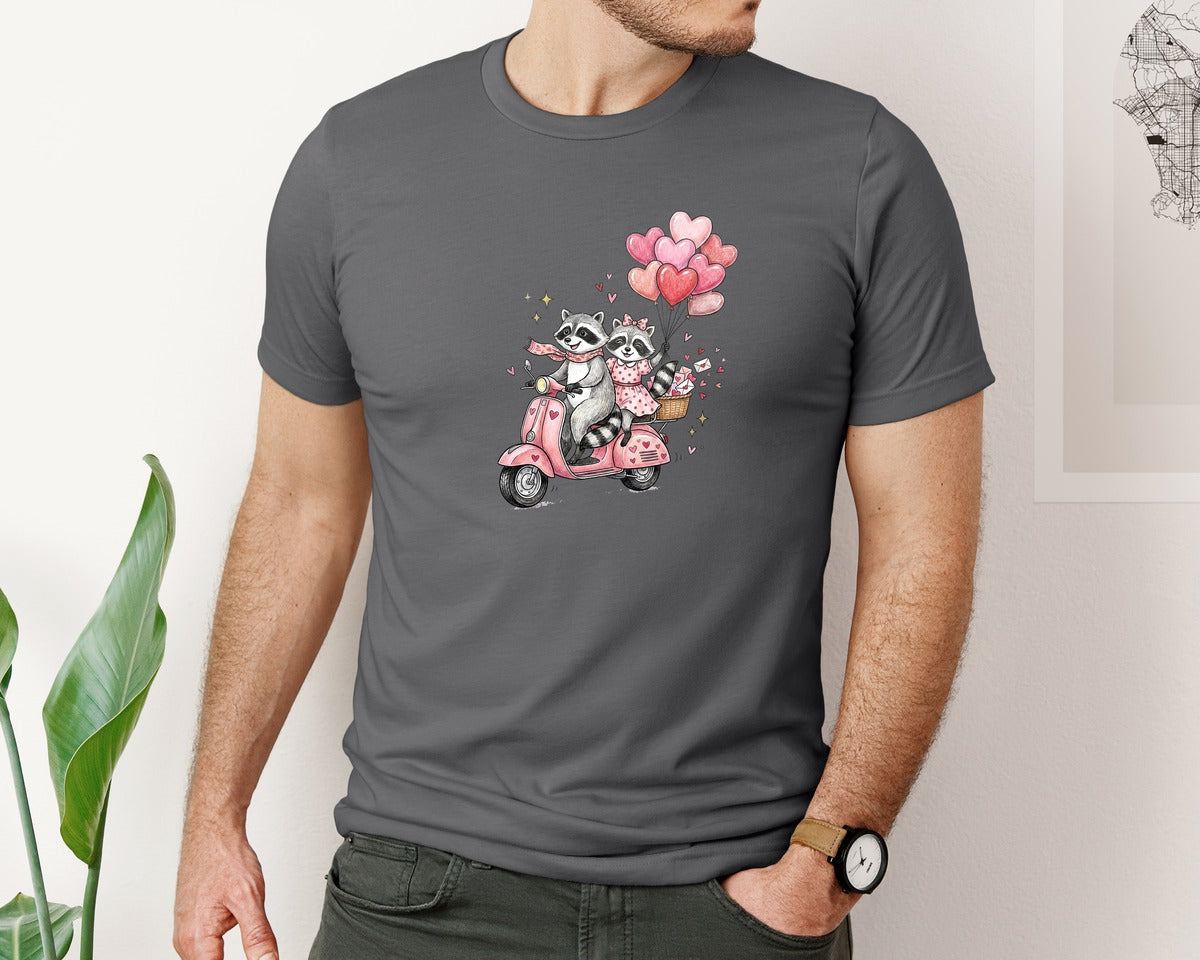 brand:Bella Canvas|color:Asphalt|Cute Raccoon Couple Valentine Design Graphic T-Shirt