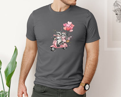 brand:Bella Canvas|color:Asphalt|Cute Raccoon Couple Valentine Design Graphic T-Shirt