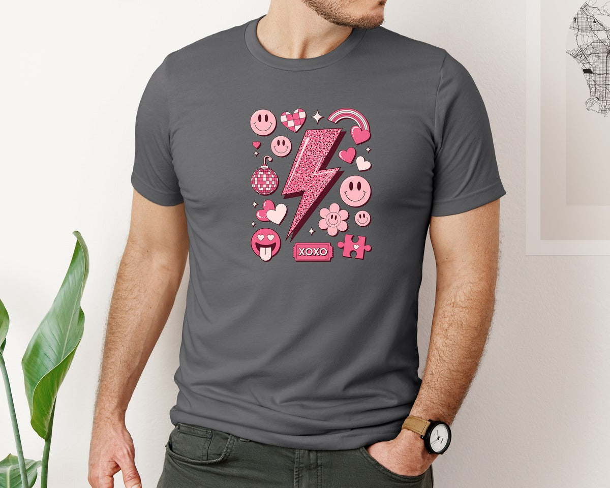 brand:Bella Canvas|color:Asphalt|Groovy Valentines Day 3 Graphic T-Shirt