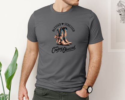 brand:Bella Canvas|color:Asphalt|Blessed Stressed Mom Western Mothers Day 3 Graphic T-Shirt