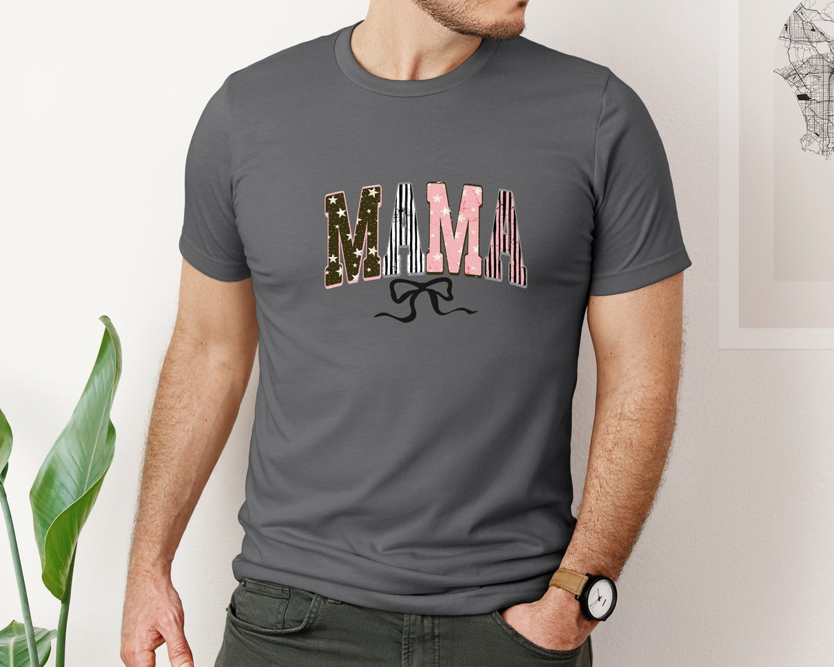brand:Bella Canvas|color:Asphalt|Preppy Mama Coquette Bow Trendy Graphic T-Shirt