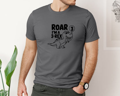brand:Bella Canvas|color:Asphalt|3 Rex Dinosaur Birthday Graphic T-Shirt