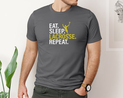 brand:Bella Canvas|color:Asphalt|Eat Sleep Lacrosse Repeat Sports Team Graphic T-Shirt