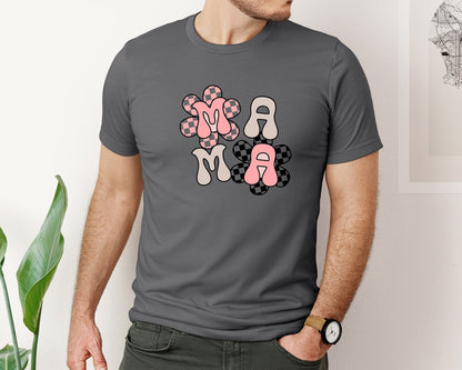 brand:Bella Canvas|color:Asphalt|Checker Mama Checkered Mom Graphic T-Shirt