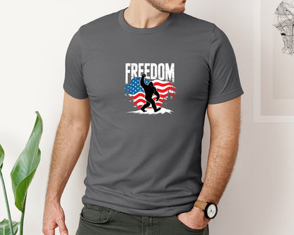 brand:Bella Canvas|color:Asphalt|Freedom Bigfoot Usa Flag 4Th Of July Graphic T-Shirt