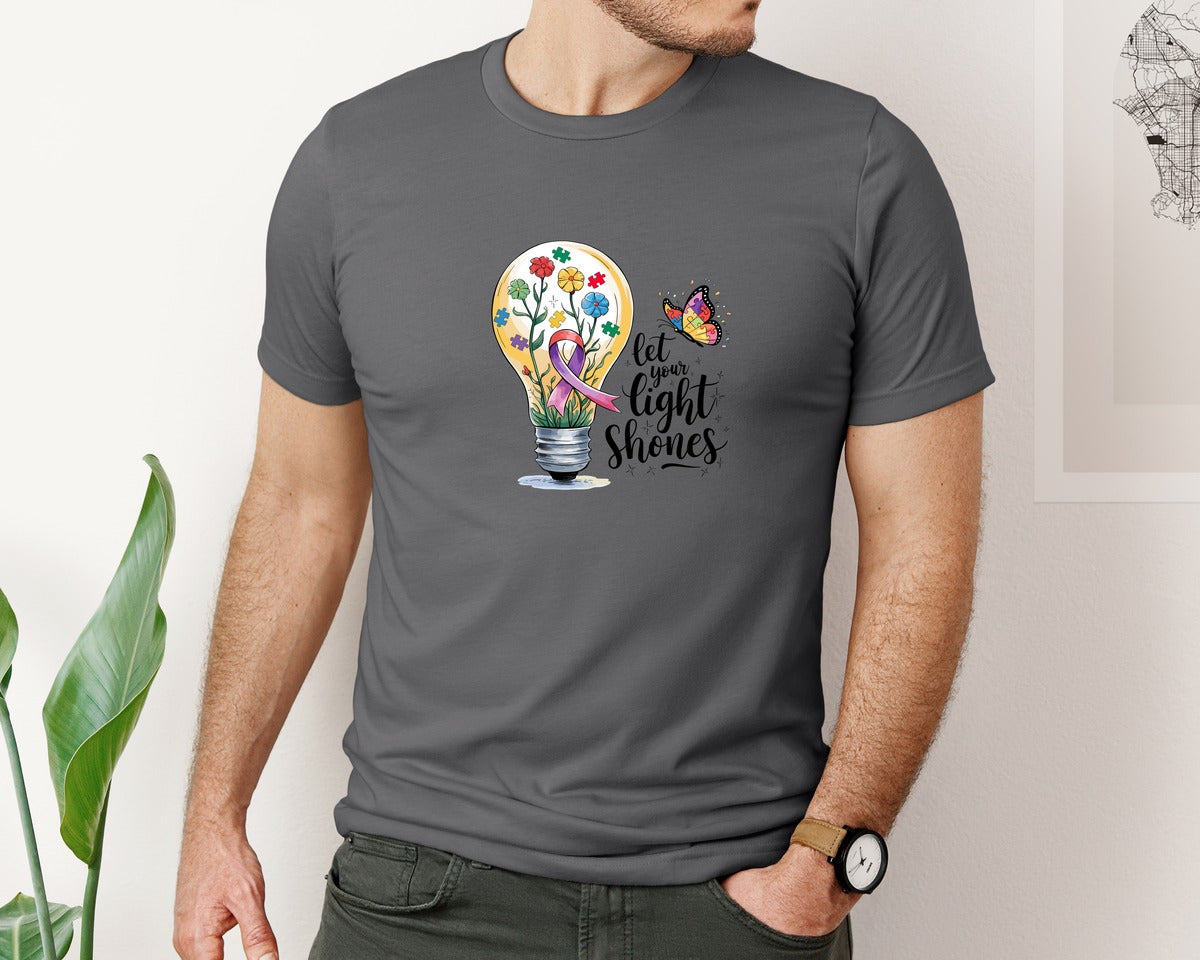 brand:Bella Canvas|color:Asphalt|Autism Awareness Let Your Light Shine Graphic T-Shirt