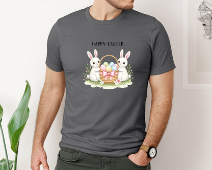 brand:Bella Canvas|color:Asphalt|Happy Easter Bunnies With Basket Cu Graphic T-Shirt