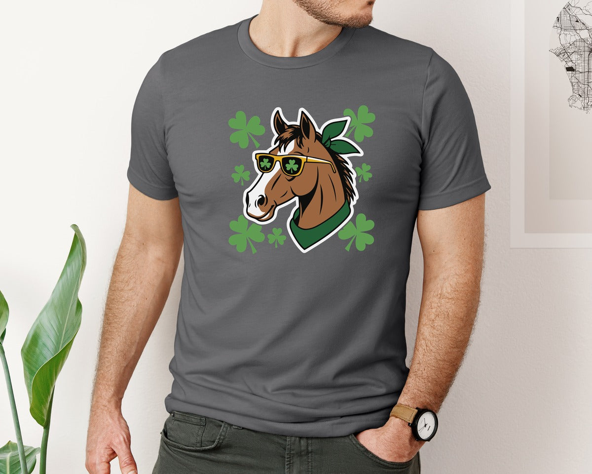 brand:Bella Canvas|color:Asphalt|St Patricks Day Horse Irish Day Graphic T-Shirt