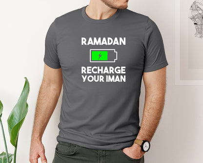 brand:Bella Canvas|color:Asphalt|Ramadan Recharge Your Iman Muslim Motiv Graphic T-Shirt