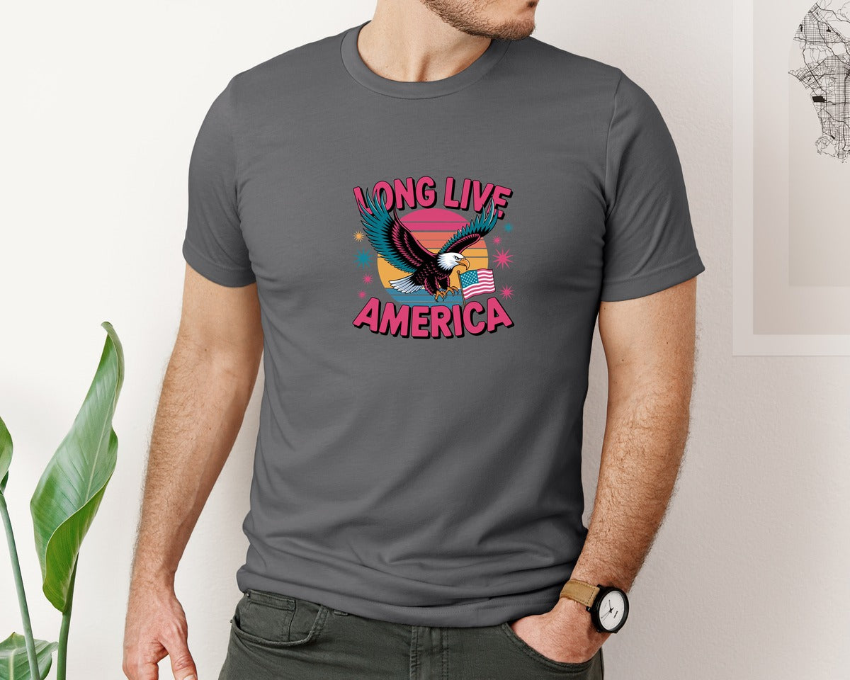 brand:Bella Canvas|color:Asphalt|Long Live America Graphic T-Shirt