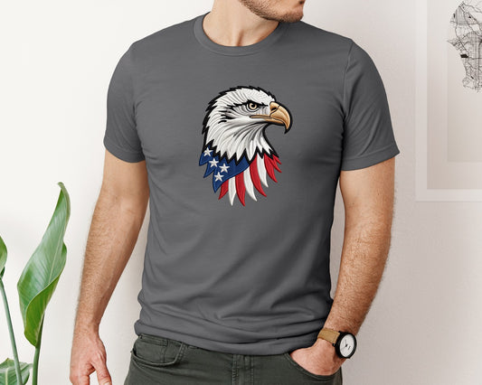 Patriotic Eagle Head Embroidery Graphic T-Shirt
