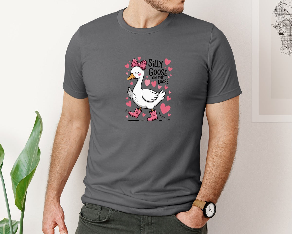 brand:Bella Canvas|color:Asphalt|Silly Goose On The Loose Valent Graphic T-Shirt
