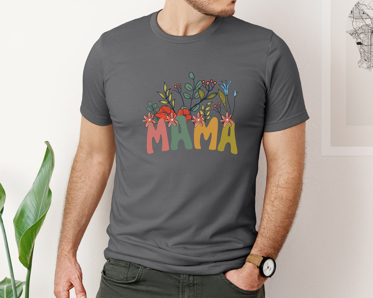 brand:Bella Canvas|color:Asphalt|Mama Shirt Wildflowers Mama Shirt Graphic T-Shirt