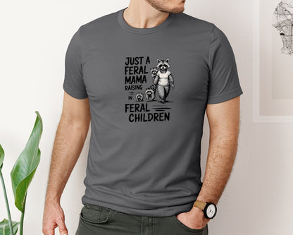 brand:Bella Canvas|color:Asphalt|Funny Mothers Day Raccoon Mama Tired Graphic T-Shirt