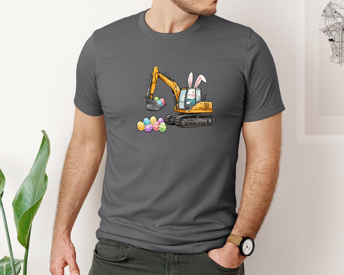 brand:Bella Canvas|color:Asphalt|Bunny Easter Excavator Graphic T-Shirt