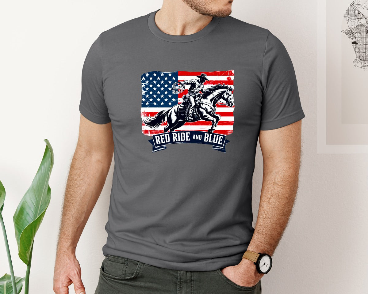 brand:Bella Canvas|color:Asphalt|American Cowboy Rodeo Graphic T-Shirt