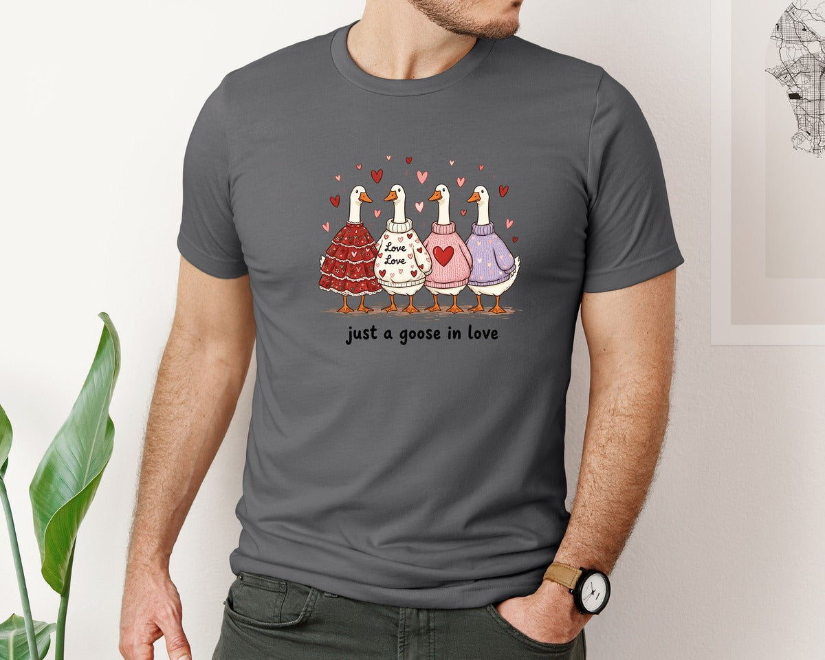 brand:Bella Canvas|color:Asphalt|Valentine Goose Valentine 3 Graphic T-Shirt