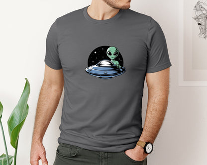 brand:Bella Canvas|color:Asphalt|Retro Vintage Ufo Alien T Shirt Design 4 Graphic T-Shirt