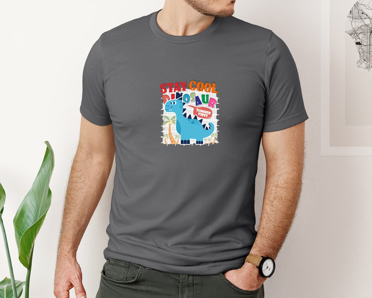 brand:Bella Canvas|color:Asphalt|Cute Dinosaur Cartoon T Shirt Design Graphic T-Shirt