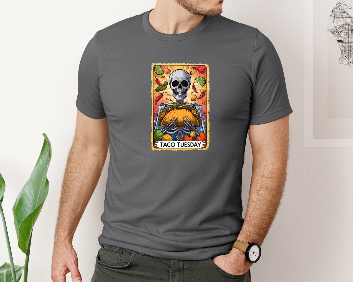 brand:Bella Canvas|color:Asphalt|Skeleton Tarot Card Cinco De Mayo Tshirt Graphic T-Shirt