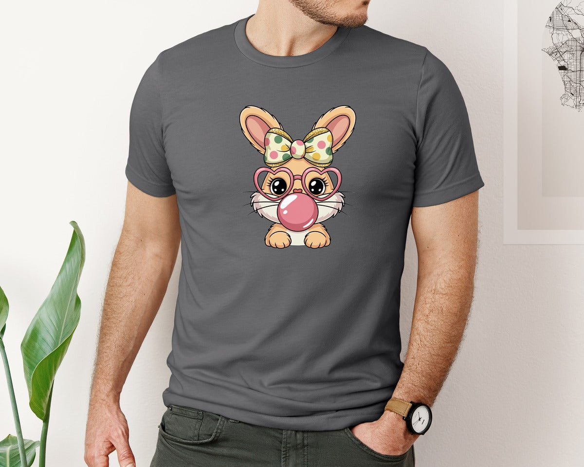brand:Bella Canvas|color:Asphalt|Glitter Happy Easter Bunny Coquette 2 Graphic T-Shirt