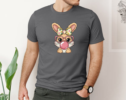 brand:Bella Canvas|color:Asphalt|Glitter Happy Easter Bunny Coquette 2 Graphic T-Shirt