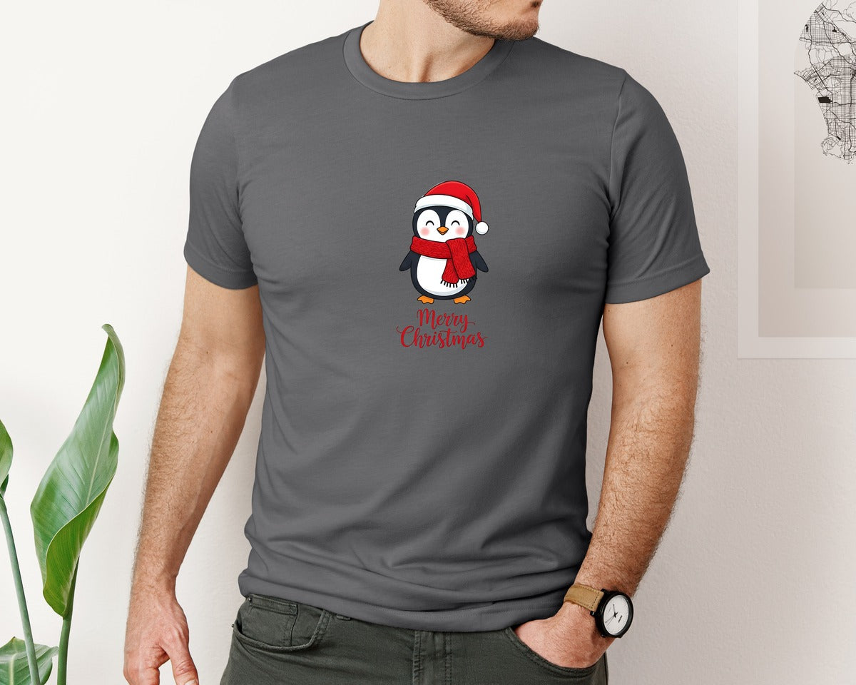 brand:Bella Canvas|color:Asphalt|Cute Penguin Merry Christmas 2 Graphic T-Shirt