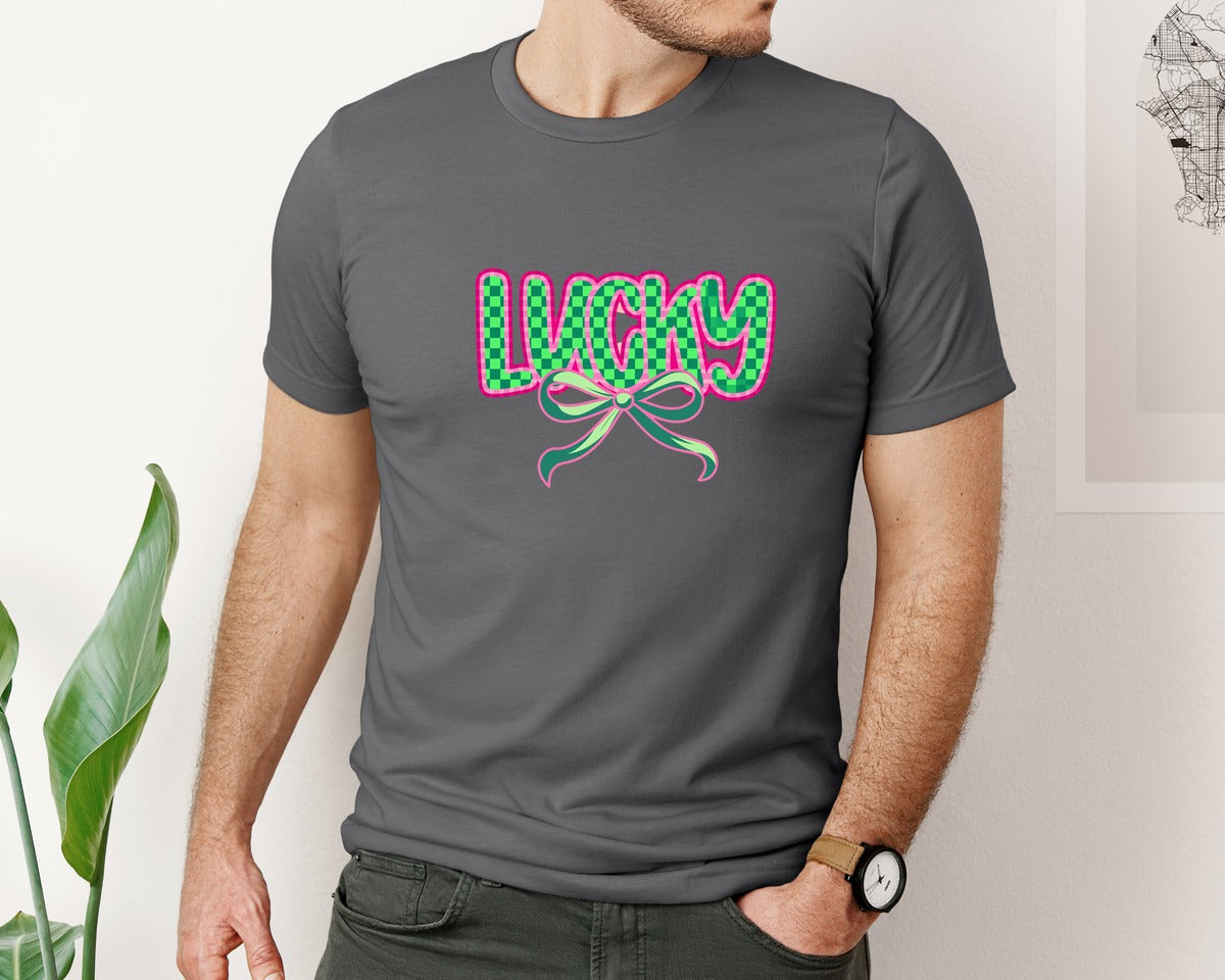 brand:Bella Canvas|color:Asphalt|Lucky St Patricks Day Aesthetic Graphic T-Shirt