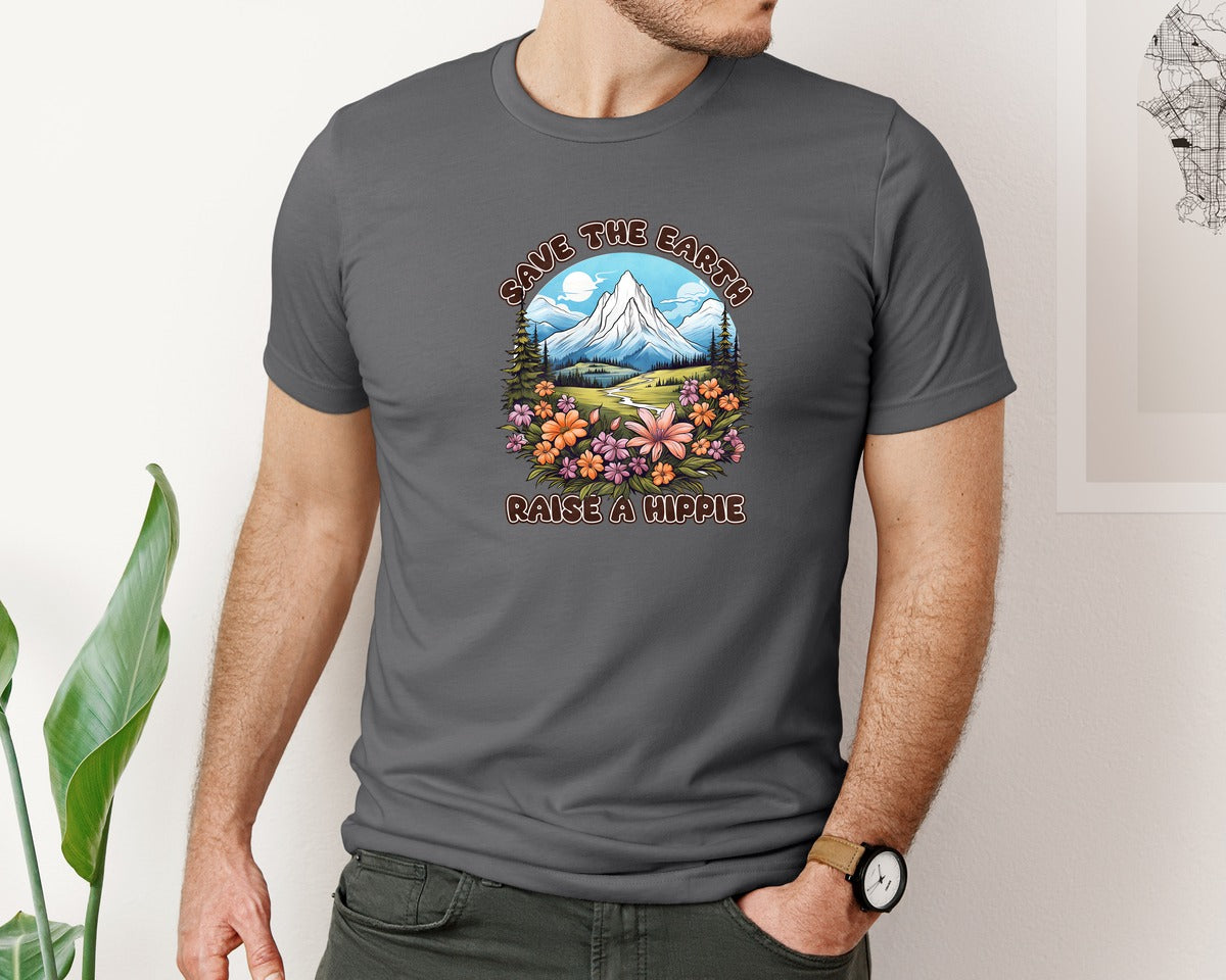 brand:Bella Canvas|color:Asphalt|Save The Earth And Raise A Hippie Graphic T-Shirt