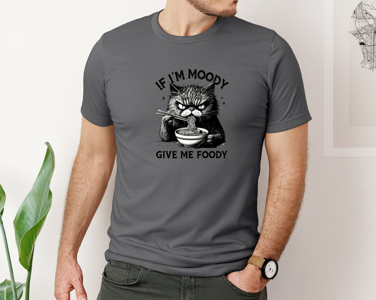 brand:Bella Canvas|color:Asphalt|Funny Sarcastic Cat Ramen If Im Moody Graphic T-Shirt