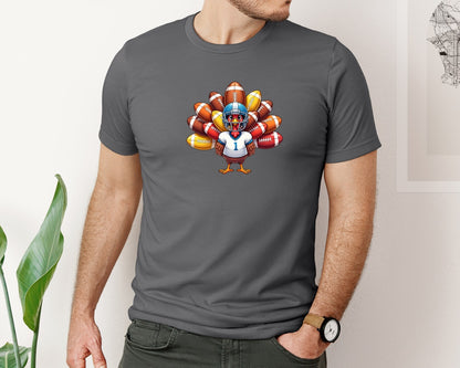 brand:Bella Canvas|color:Asphalt|Thanksgiving Football Turkey Graphic T-Shirt
