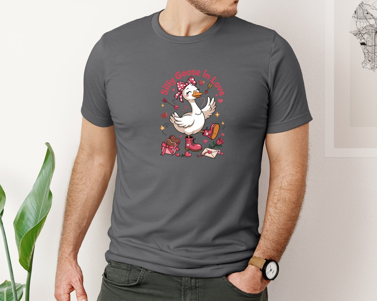 brand:Bella Canvas|color:Asphalt|Funny Valentine Silly Goose T Shirt Graphic T-Shirt