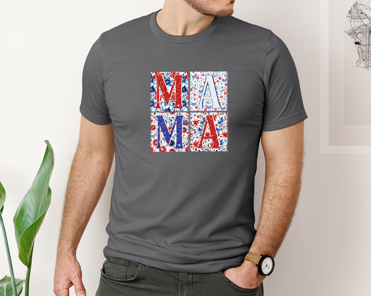 brand:Bella Canvas|color:Asphalt|4Th Of July Mama Patriotic Mom Graphic T-Shirt