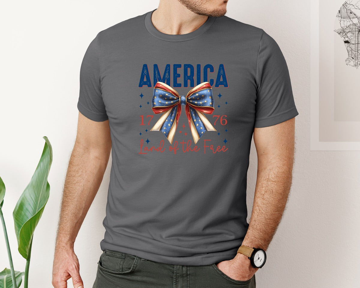 brand:Bella Canvas|color:Asphalt|America Bow Land Of The Free Graphic T-Shirt