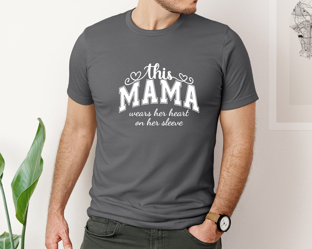brand:Bella Canvas|color:Asphalt|This Mama Wears Her Heart On Her Sleeve 74 Graphic T-Shirt