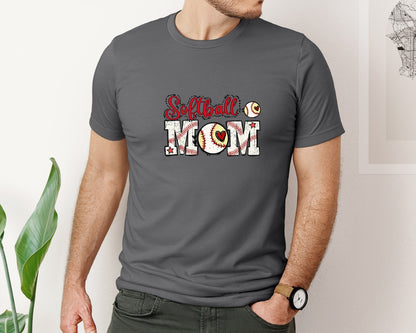 brand:Bella Canvas|color:Asphalt|Softball Mom Retro Grunge Graphic T-Shirt