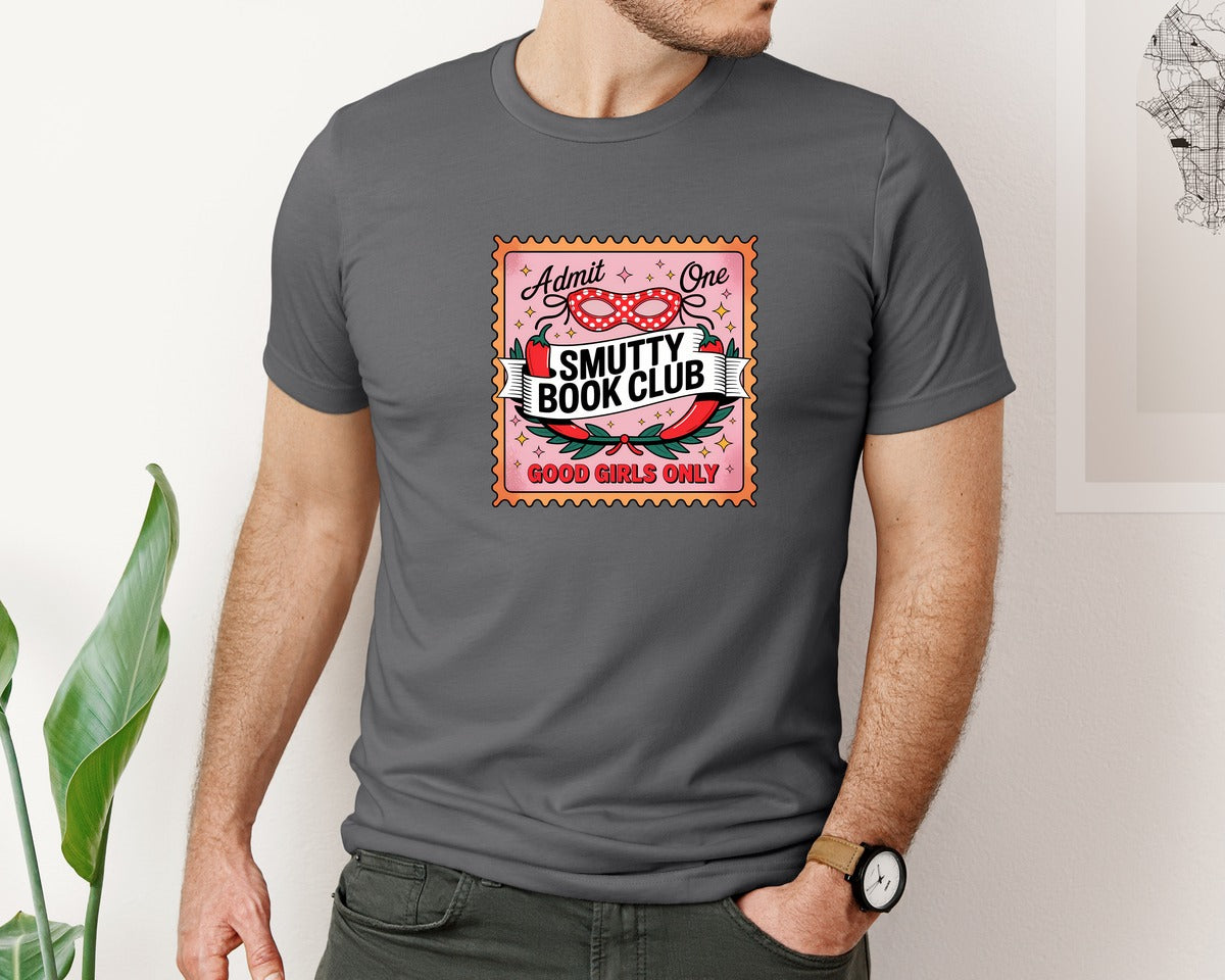 brand:Bella Canvas|color:Asphalt|Smutty Book Club Retro Stamp Spicy Graphic T-Shirt