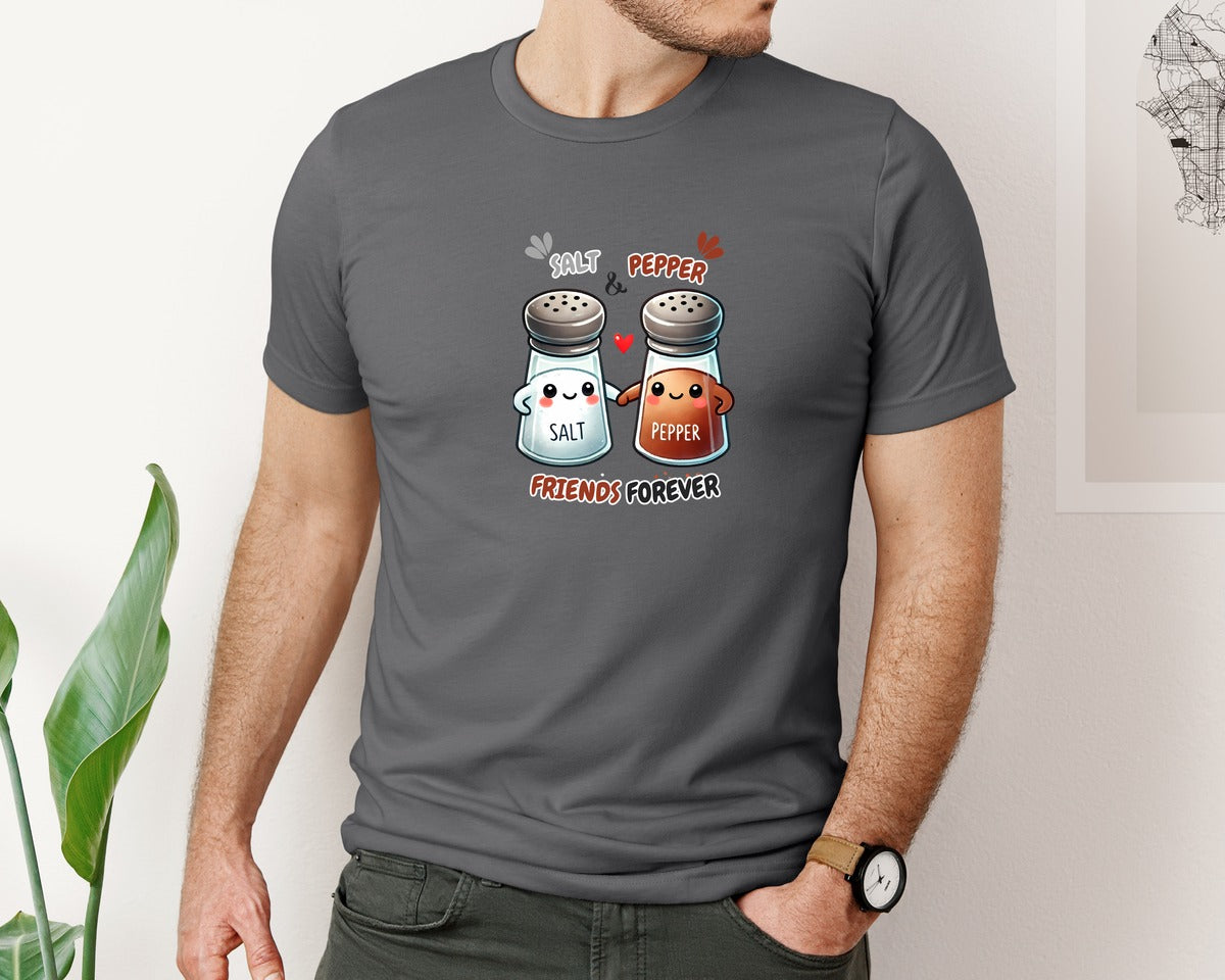 brand:Bella Canvas|color:Asphalt|Salt Pepper Friends Forever Kawaii Graphic T-Shirt