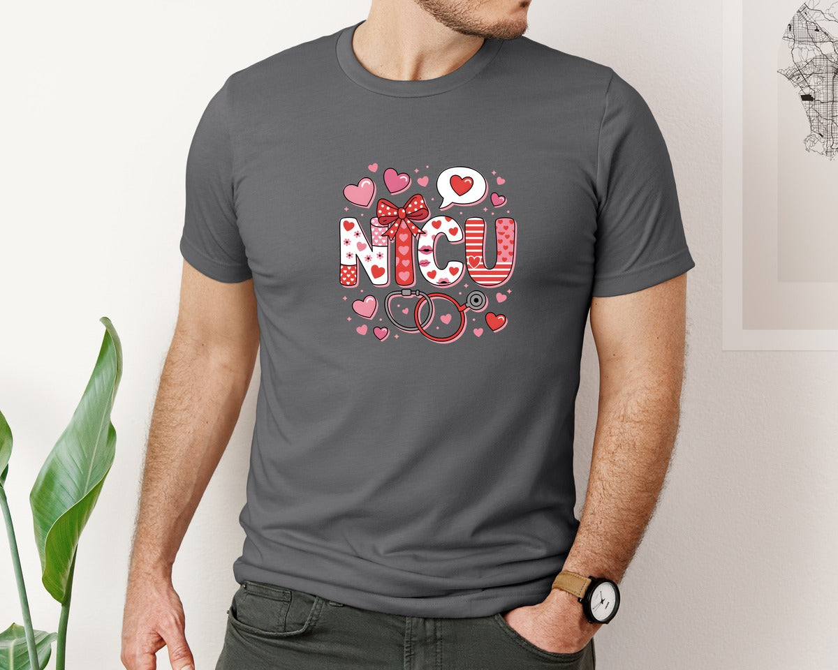 brand:Bella Canvas|color:Asphalt|Nicu Nurse Valentine Nurse Graphic T-Shirt