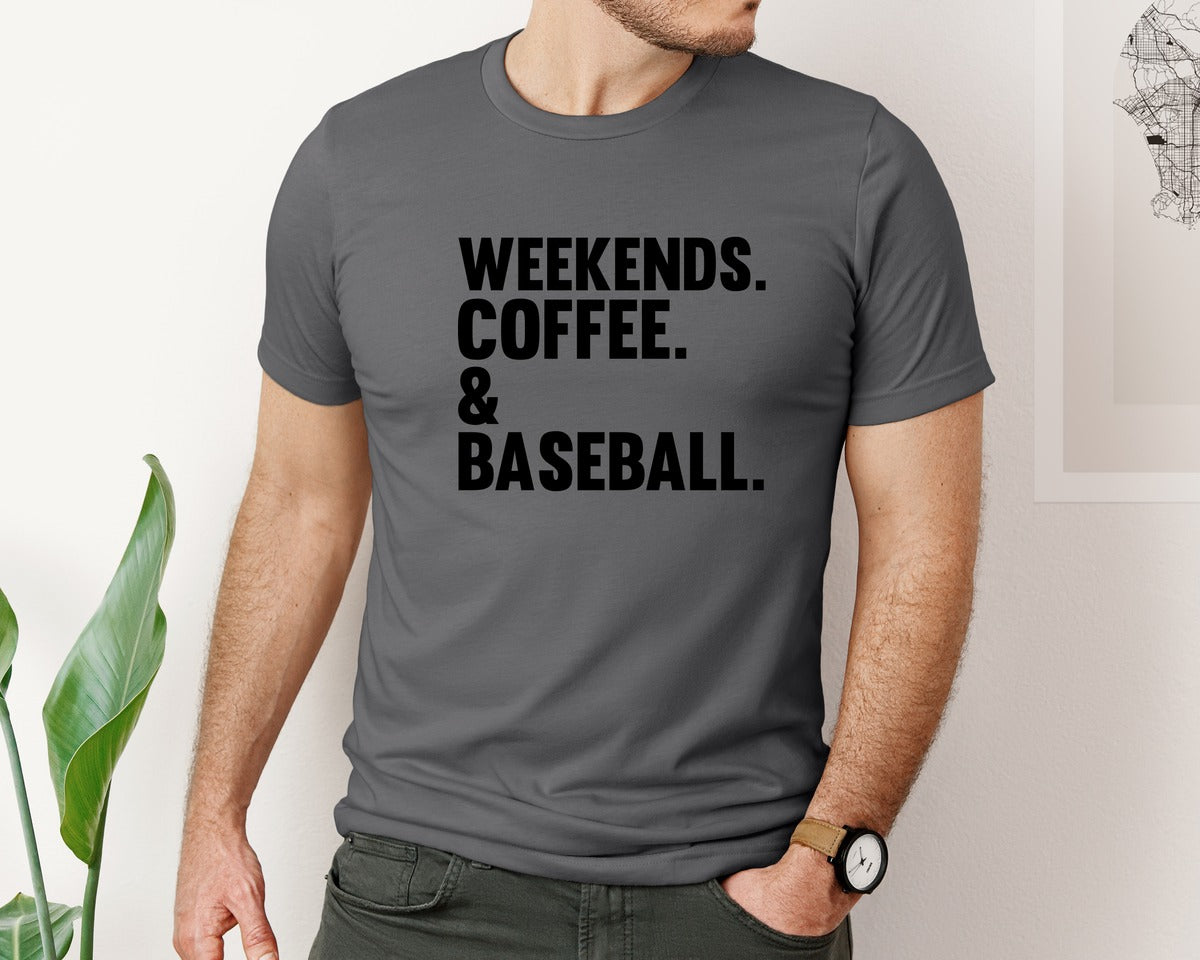 brand:Bella Canvas|color:Asphalt|Weekends Coffee Baseball Tshirt Design Graphic T-Shirt