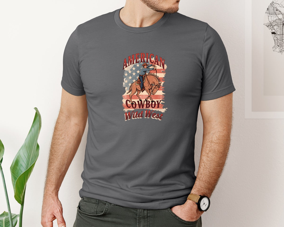 brand:Bella Canvas|color:Asphalt|American Cowboy Wild West Vintage 2 Graphic T-Shirt