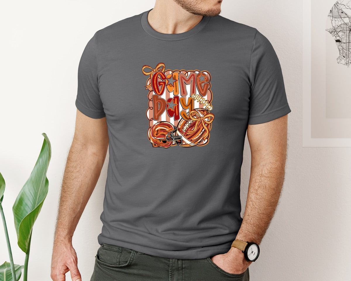 brand:Bella Canvas|color:Asphalt|Coquette Football Game Day 2 Graphic T-Shirt