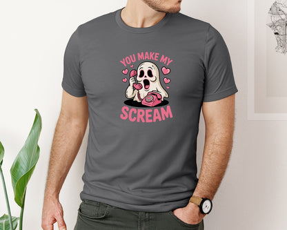 brand:Bella Canvas|color:Asphalt|Funny Ghost Valentine Scream Graphic T-Shirt