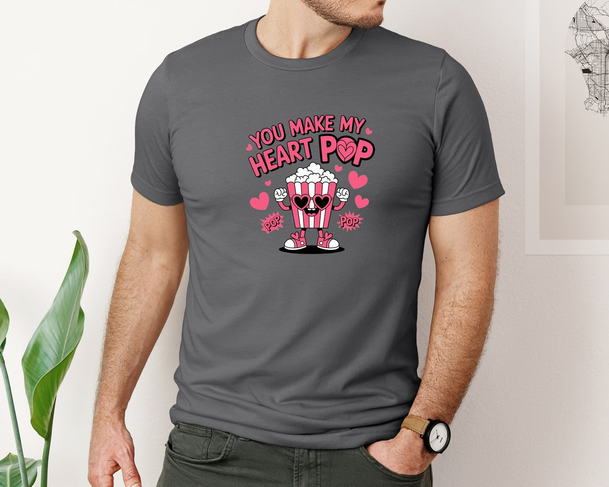 brand:Bella Canvas|color:Asphalt|You Make My Heart Pop Valentine Graphic T-Shirt