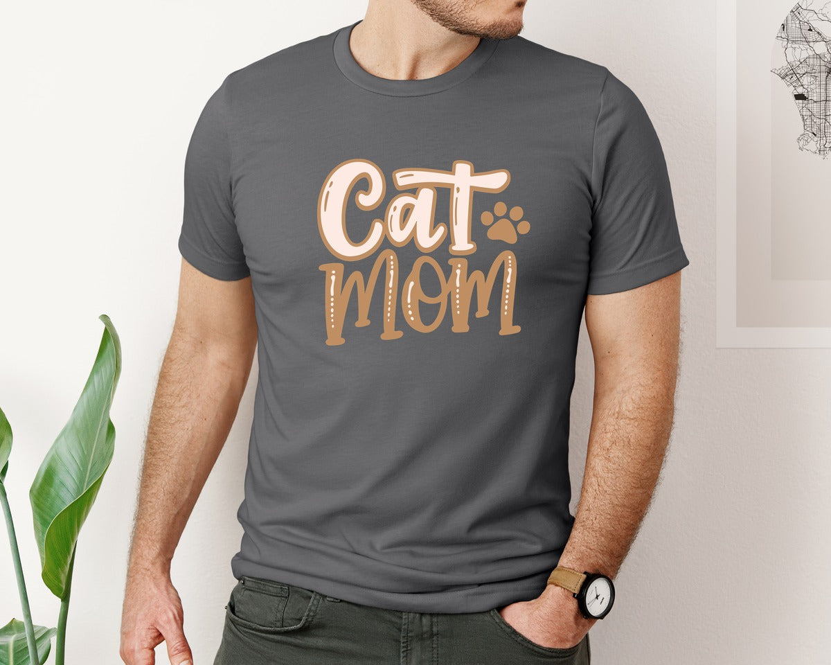 brand:Bella Canvas|color:Asphalt|Cat Mom Cute Crazy Cat Lady Quote Graphic T-Shirt