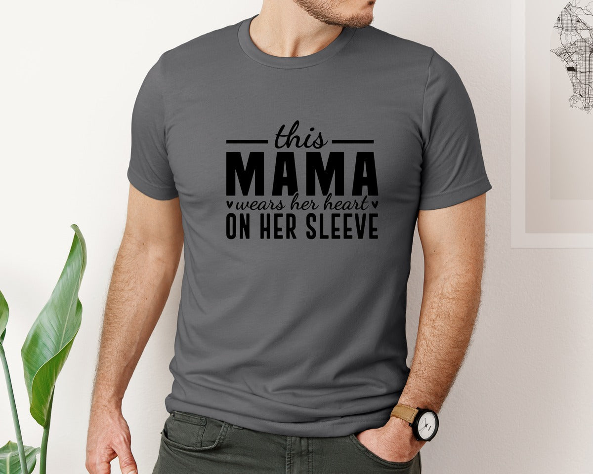 brand:Bella Canvas|color:Asphalt|This Mama Wears Her Heart On Her Sleeve 77 Graphic T-Shirt