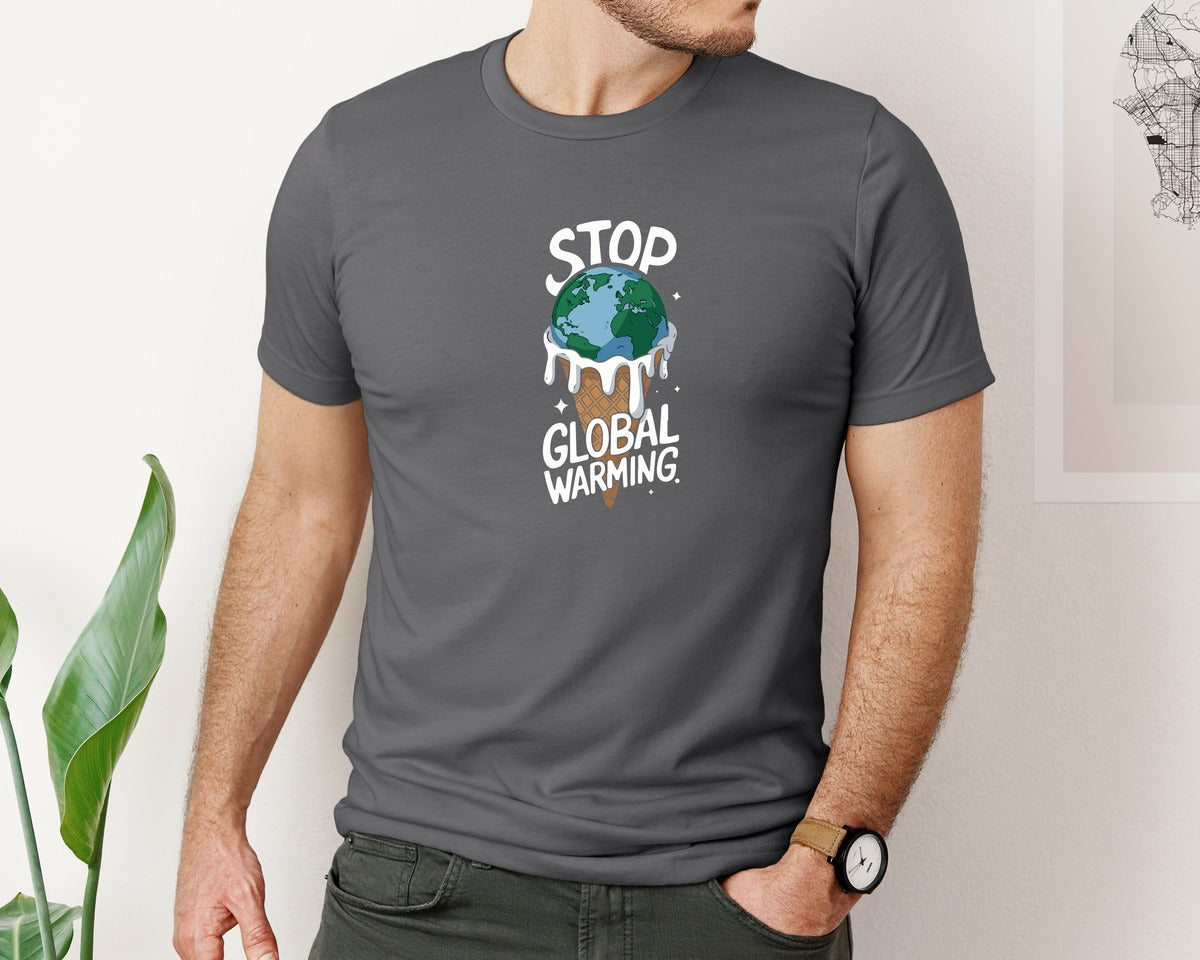 brand:Bella Canvas|color:Asphalt|Stop Global Warming Funny Cute Teacher Graphic T-Shirt